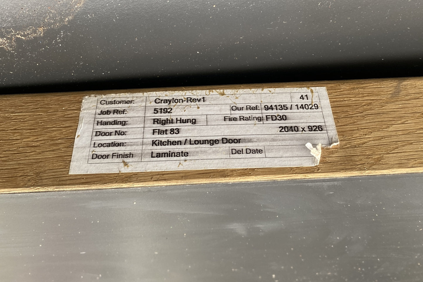 FD30 Office Internal Door with Glass Strip 2040 x 926mm RH x7