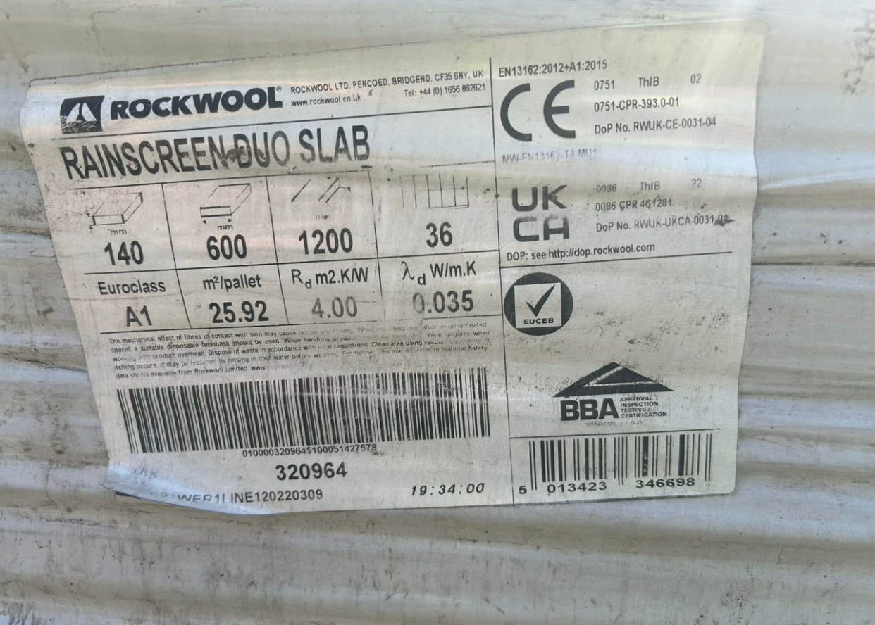 Rockwool Slabs 140mm 1200 x 600 x2