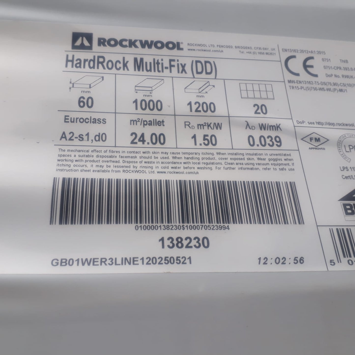 60mm Rockwool Hardrock Multi Fix (DD) 1000 x 1200 24sqm