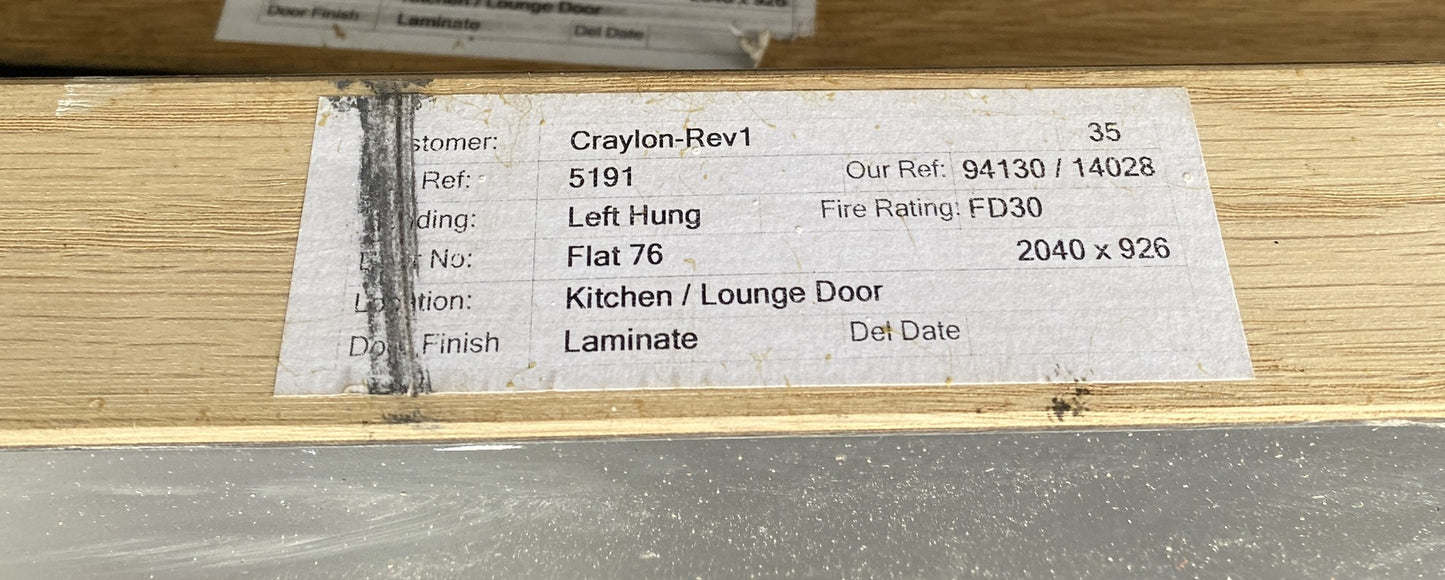 FD30 Internal Office Door with Glass Strip 2040 x 926mm LH