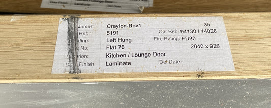 FD30 Internal Office Door with Glass Strip 2040 x 926mm LH