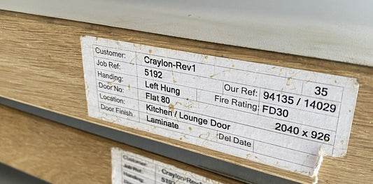 FD30 Internal Door Grey 2040 x 926mm LH x4
