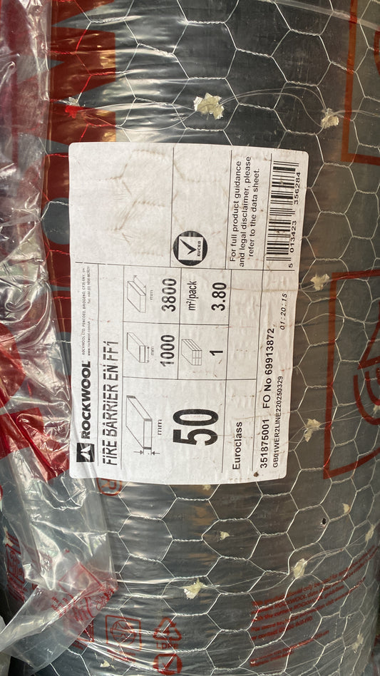 Rockwool Fire Barrier Insulation Reinforced Mesh 50mm x10 Rolls