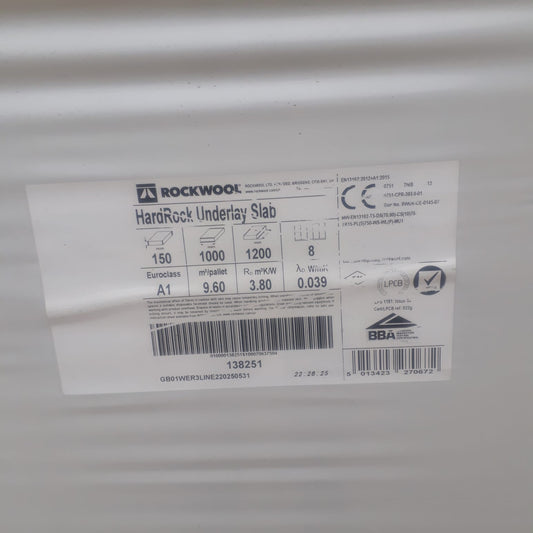 150mm Rockwool Hardrock Underlay Slab 1000 x 1200 9.6sqm